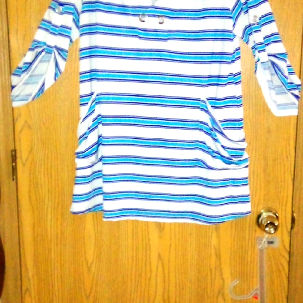 Striped Loose FiT cover-up w/ adjustable sleeve length button attachment SIZE:XL - Picture 3 of 6